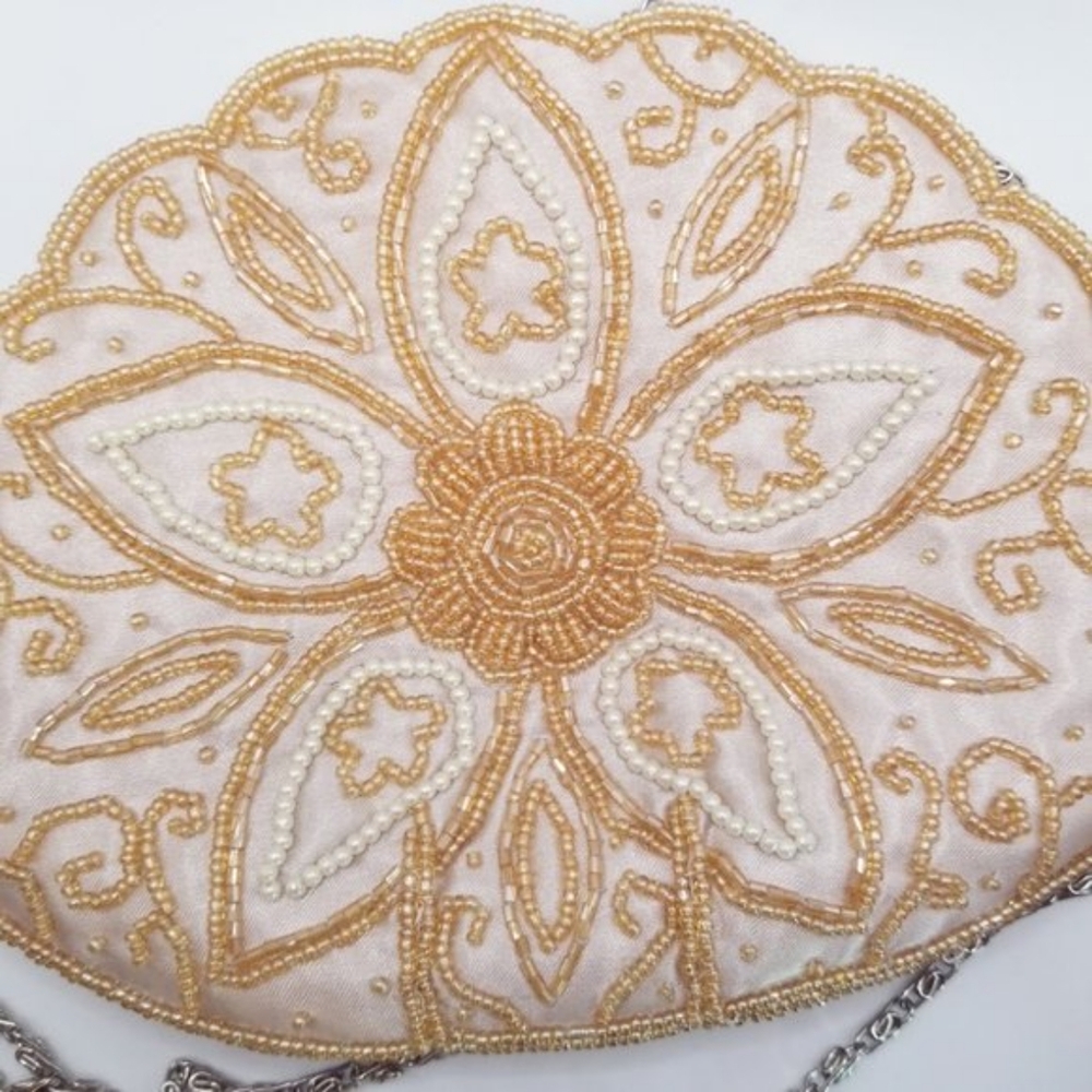 Bijoux Terner Beaded Cream Satin with Chain Mini Purse Handbag - Picture 3 of 15